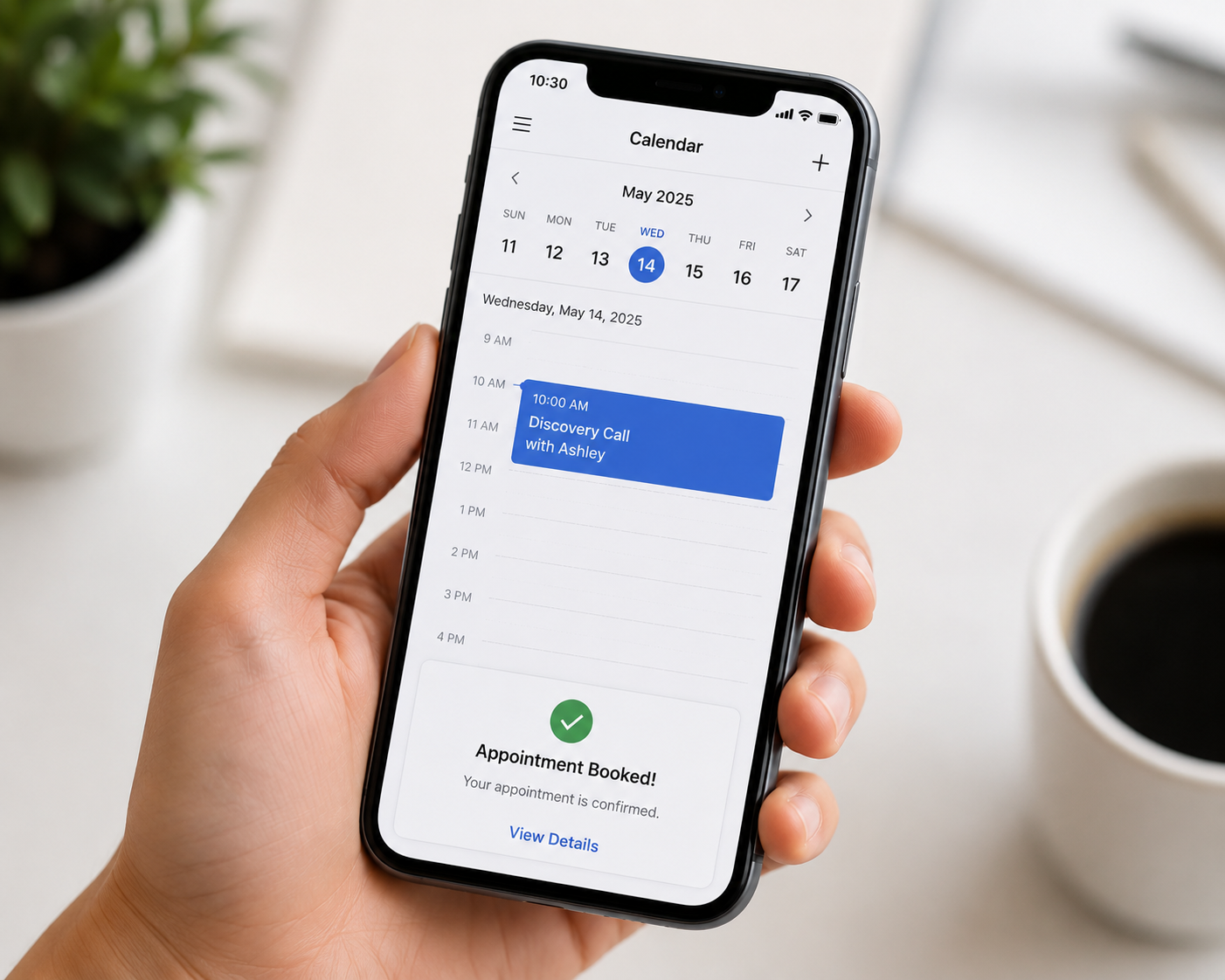 Calendar showing booked appointment